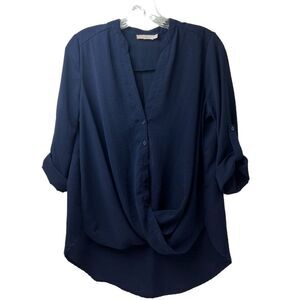 Lush Navy V-Neck Long Sleeve Blouse Size XS